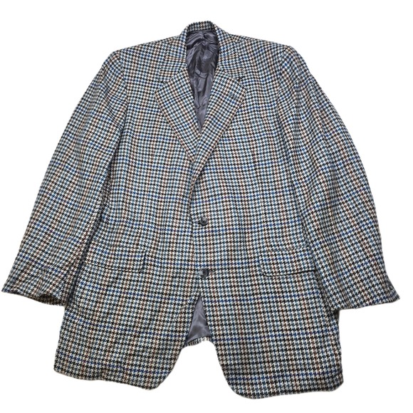 Hickey Freeman 100% Cashmere Sport Coat Mens 42 44 Brw‎ Blue Houndstooth Blazer